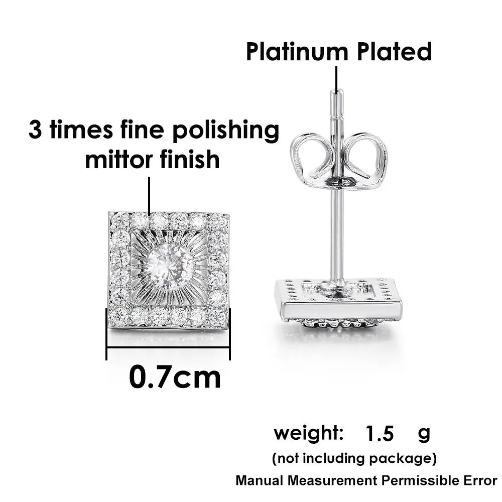 Silver Iced Out Square Stud Earrings CZ