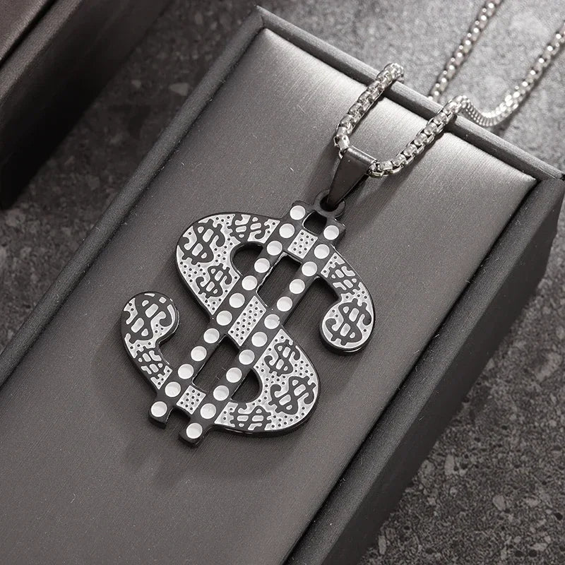 Men\'s Hip Hop Iced Out Dollar Sign Money Pendant Necklace Men\'s Punk Rap Rock Party Jewelry