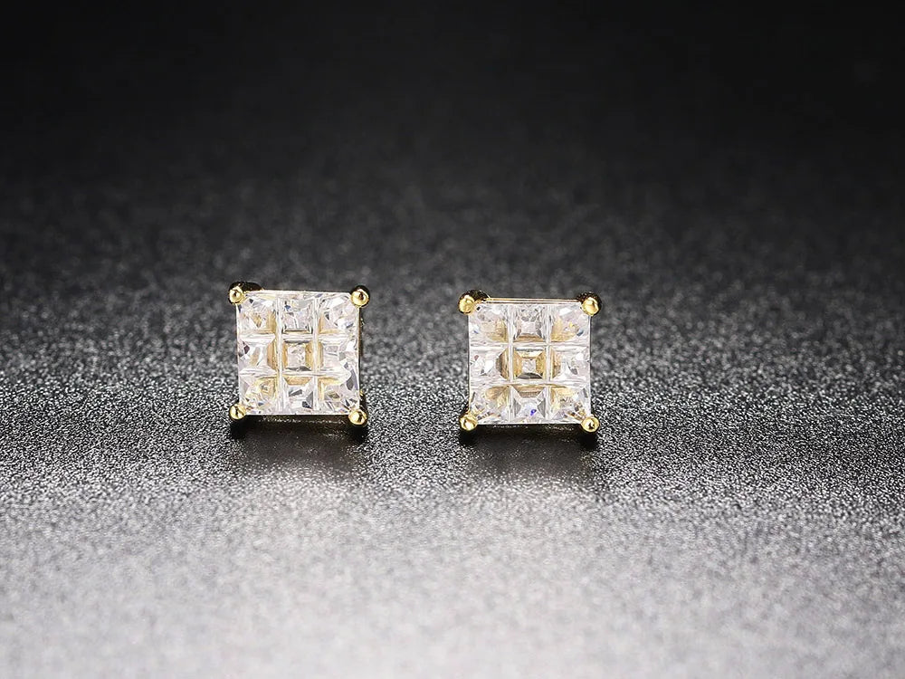 Gold Iced Out Square Zirconia Earrings Statement