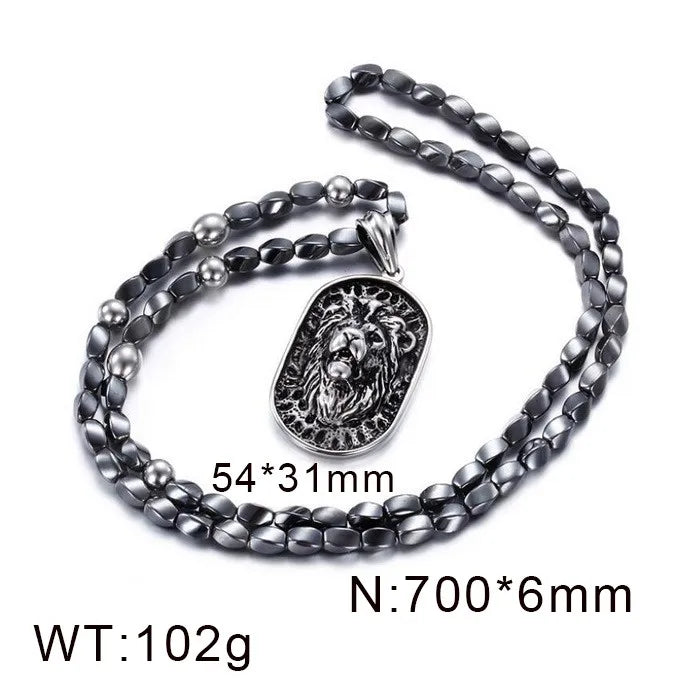 Retro Lion Head Dog Tag Necklace — Stainless Steel