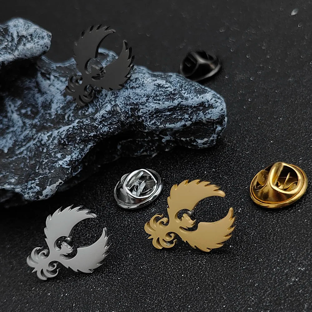 Stylish and simple animal badge, gold-plated stainless steel lion collar pin, phoenix men's collar pin, pterosaur brooch