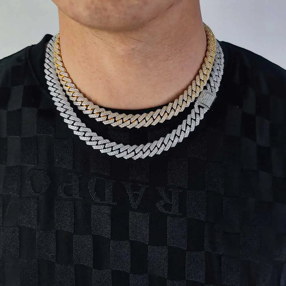 925 Silver Cuban Chain Necklace Iced Out 10-20MM