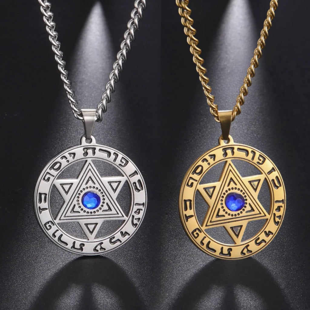 Jeshayuan Star Of David Pendant Necklace With Rhinestone Stainless Steel Hebrew Letter Jewish Talisman Jewelry Necklace
