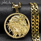 Jesus Crown of thorns Men's Necklace Stainless Steel Gold Color Chain Crucifix Medal Male Neckalces Religious Jewelry
