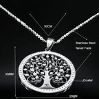 Iced Out Tree of Life Silver Necklace — Stainless Steel