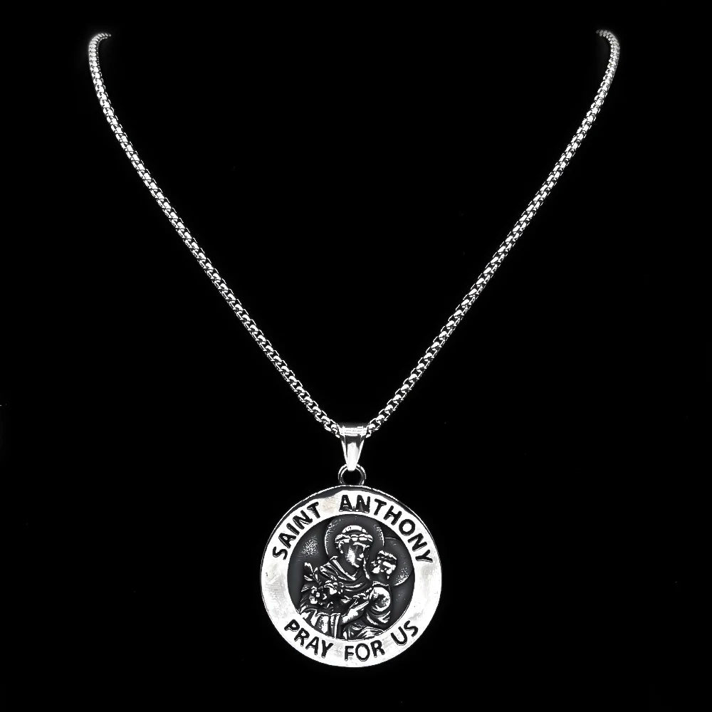 SANIT ANTHONY PRAY FOR US Chain For Women Men Stainless Steel Silver Color Patron Saint Of Lost Things Religious