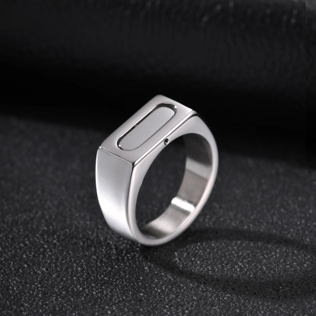 Rotatable Stainless Steel Spinner Ring for Men, Geometric Square Fidget Band Silver Color Daily Wear Jewelry Gift Size