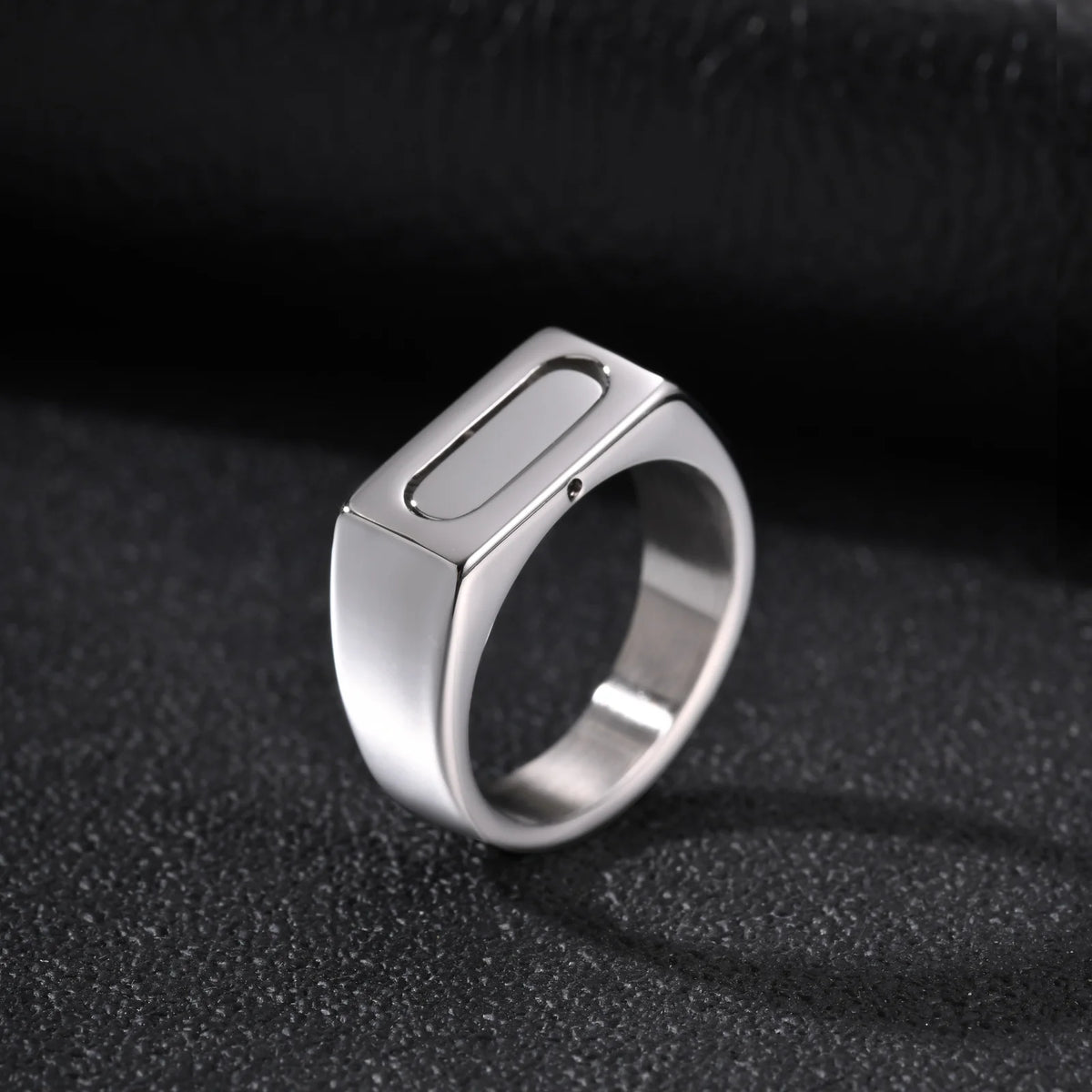 Rotatable Stainless Steel Spinner Ring for Men, Geometric Square Fidget Band Silver Color Daily Wear Jewelry Gift Size
