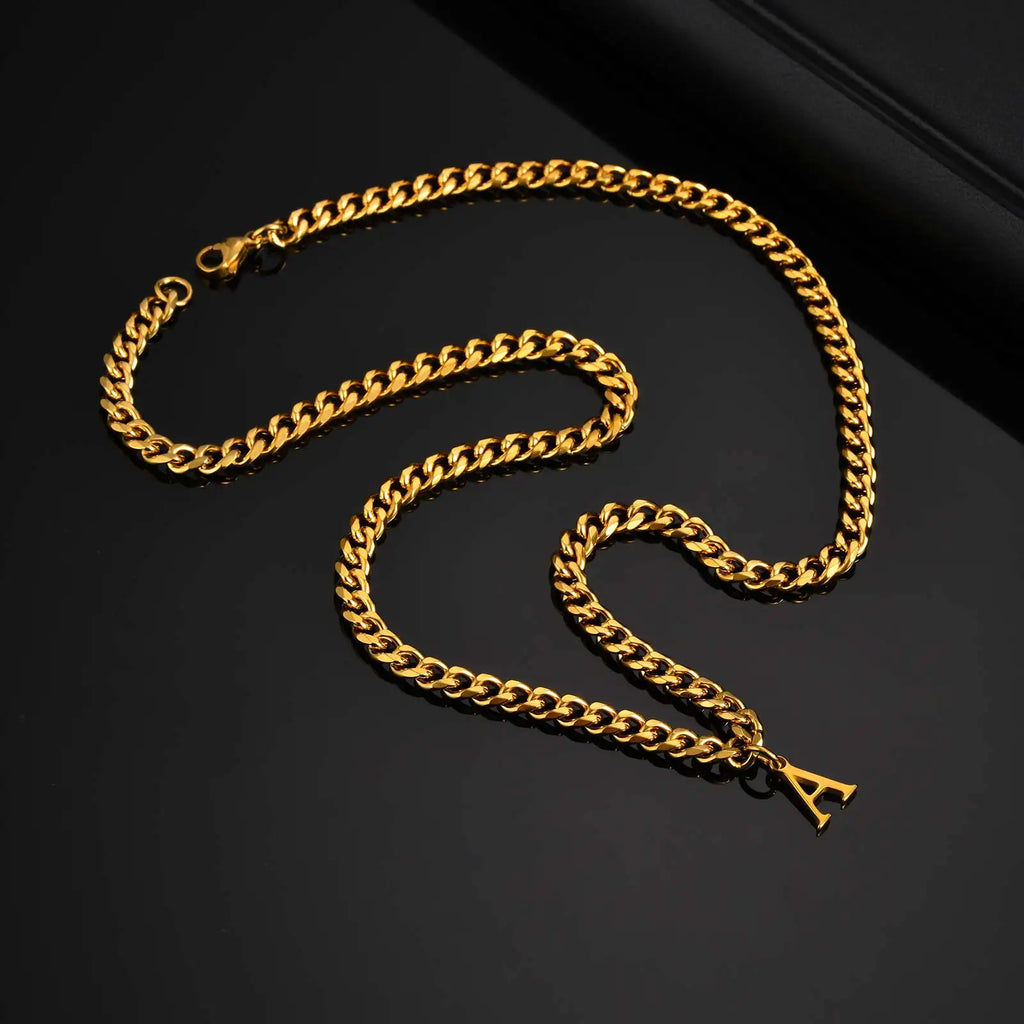Vnox Men's Thick 5mm Wide Chain 26 Letters Pendant Necklace Punk Hip Hop Gold Color Jewelry On Neck Boys Cool Wear