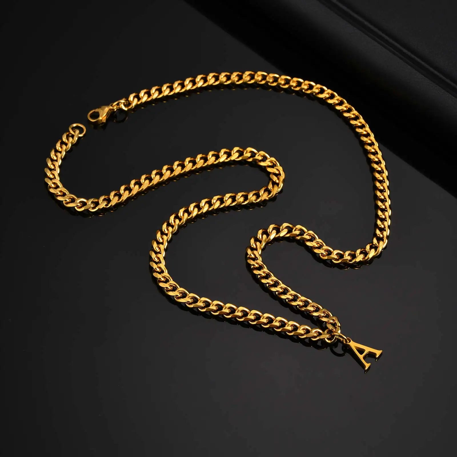 Vnox Men's Thick 5mm Wide Chain 26 Letters Pendant Necklace Punk Hip Hop Gold Color Jewelry On Neck Boys Cool Wear