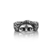 Venus Mask Silver-Tone Ring — Retro Thai Relief Open Zinc Alloy