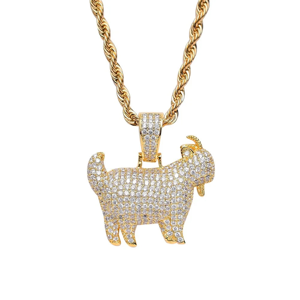 Iced Out Goat Pendant Cuban Necklace — Gold