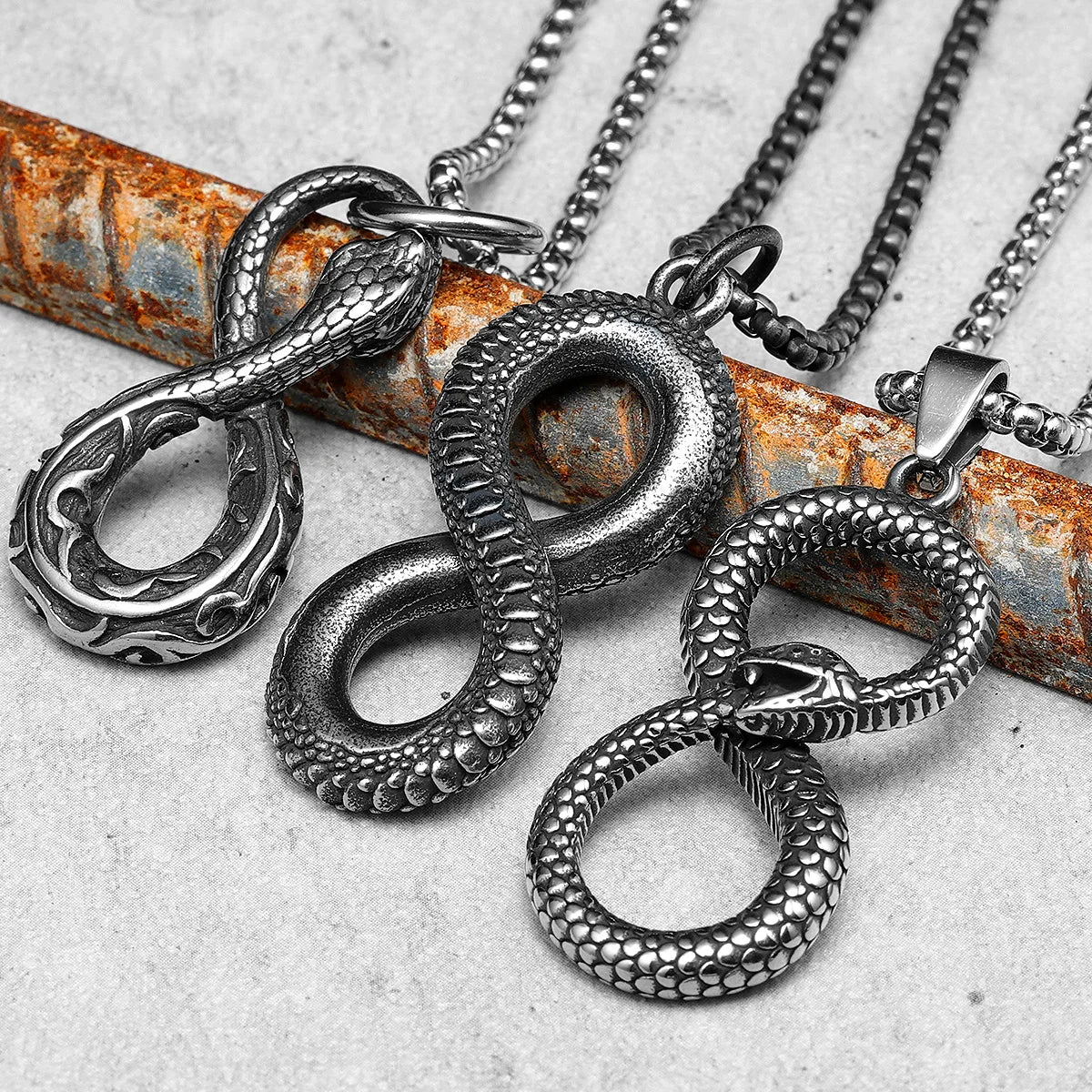 Ouroboros Eight Snake Men Necklaces with Pendant Stainless Steel Jewelry for Male Women Punk Hip Hop Accessories Gifts