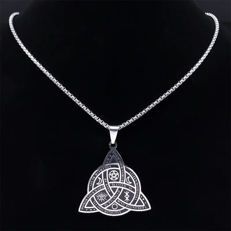 Triquetra Pentagram Triple Moon Necklace — Stainless Steel