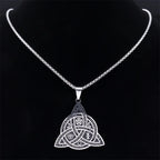 Triquetra Pentagram Triple Moon Necklace — Stainless Steel