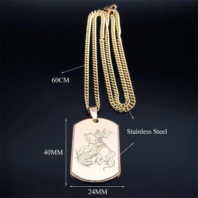 SAINT MICHAEL Archangel Pendant Necklace For Women Men Stainless Steel Dog Tag Metal Shape Necklaces Religious Jewelry