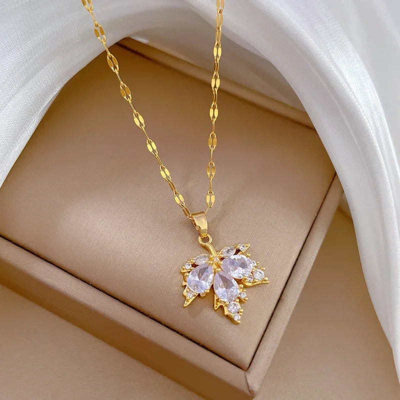 Stainless Steel Necklace For Women Man Maple Leaf Choker Pendant Chain Necklaces Engagement Jewelry korean Fashion NEW