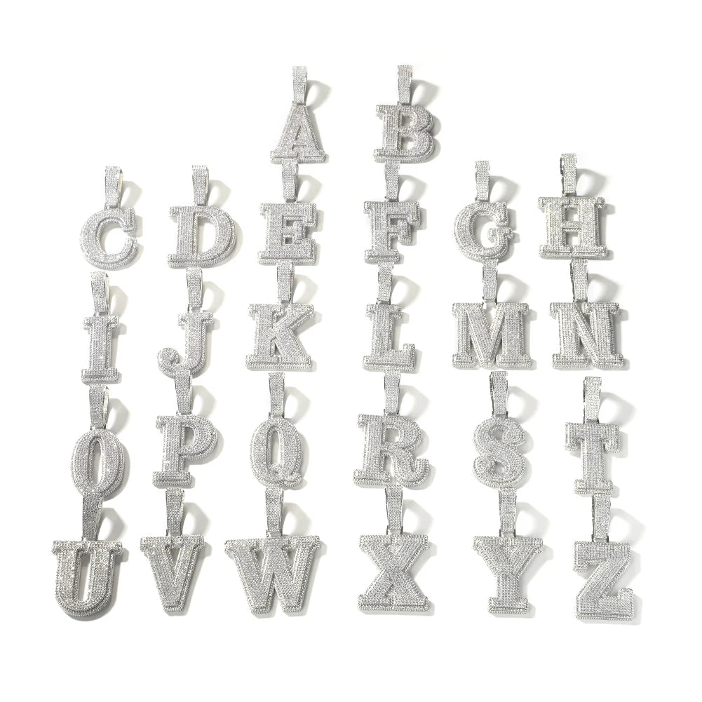 TBTK Big Bold Single Letter Pendant Initial Letter A-Z Micro Paved Out 5A Cubic Zirconia Charm Necklace Hiphop Jewelry