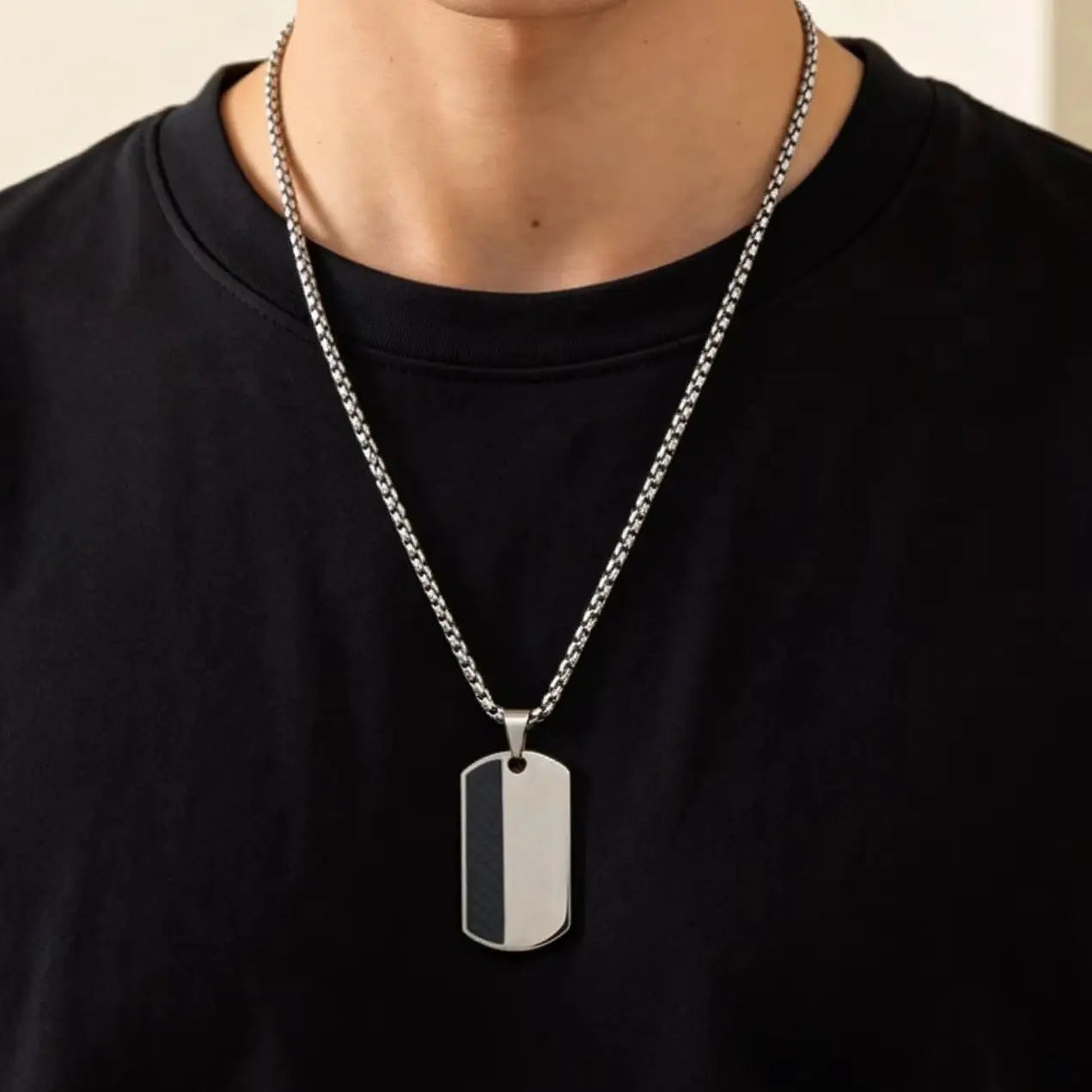 Men's Stylish Dog Tag Pendant Necklace, Stainless Steel Geometric Dog Tag Necklace, Fashion Casual Jewelry Gifts for