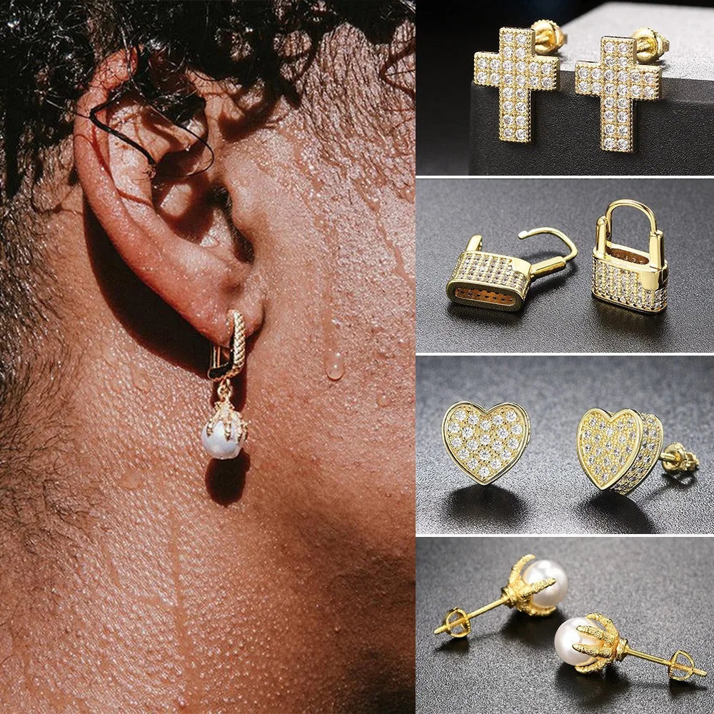 Iced Out Stud Earrings — Gold