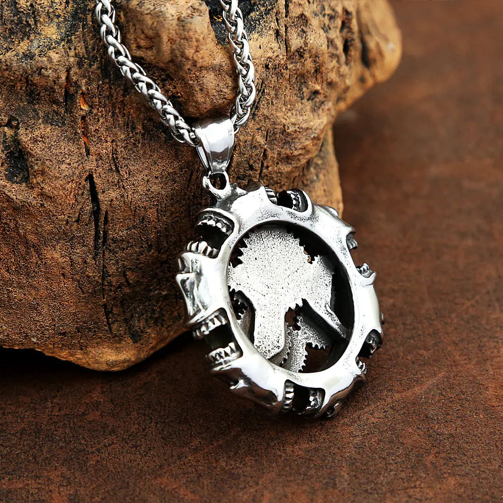 Steampunk Skull Gear Pendant — Stainless
