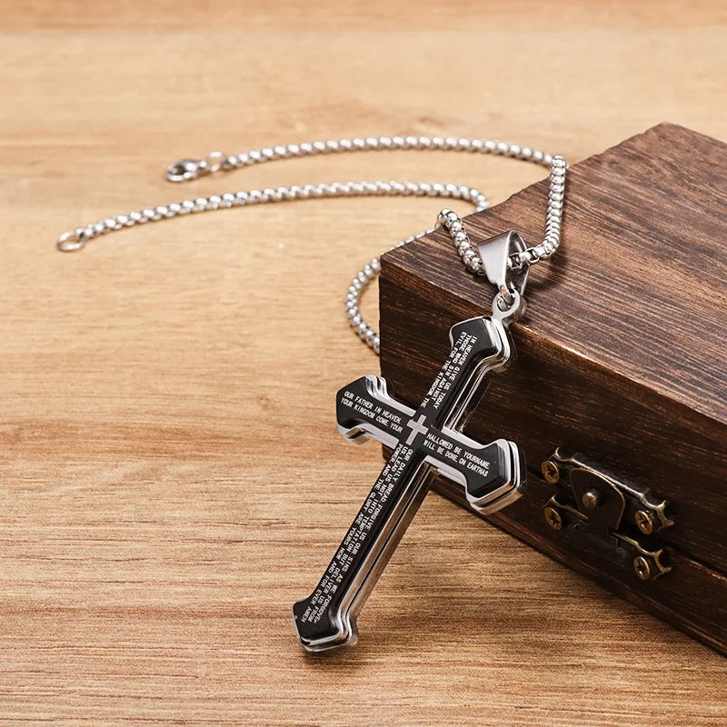 Silver Cross Pendant Necklace Vintage Box Chain