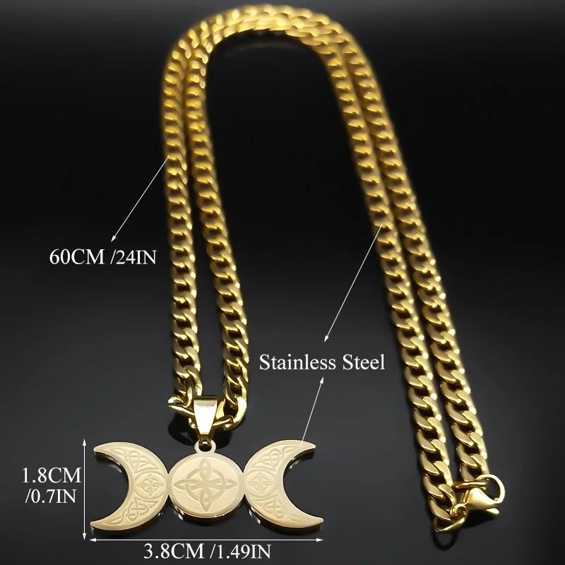Celtic Moon Pendant Necklace — Stainless Steel