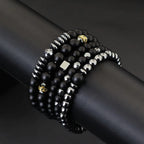 Black-Tone Beaded Bracelet Set — 6mm 8mm Wrap