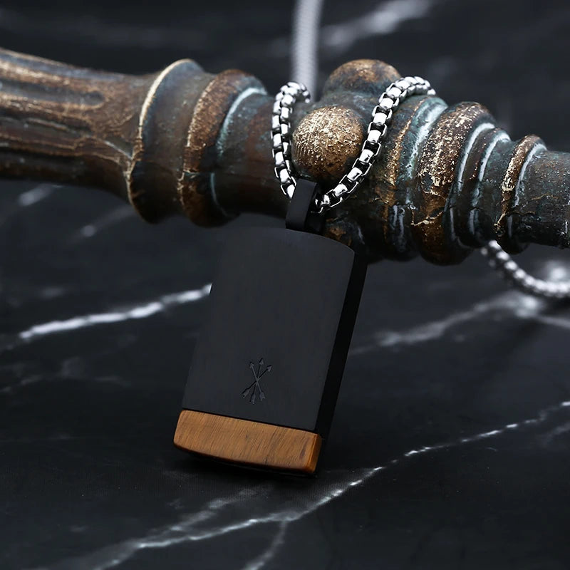 Cool 316L Stainless Steel Fashion Rectangle Black Colour With Stone Pendant Necklace For Man Women Party Gift Fashion Jewelry
