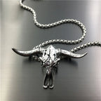 Vintage Stainless Steel Bull Head Skull Pendant Necklace Men Biker Animal Skull Bull Necklace Gothic Jewelry Gift