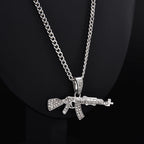Gun Pendant Crystal Choker Rhinestone Chain Necklace — Two-Tone