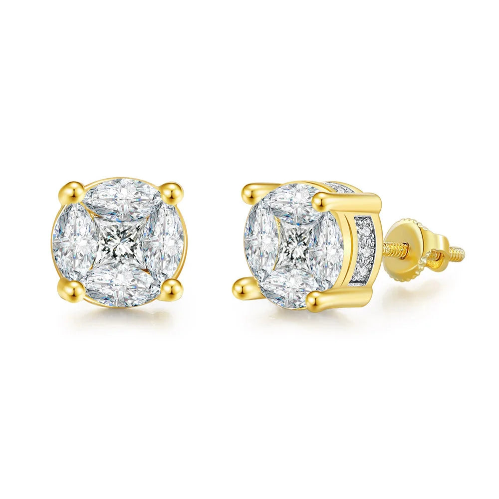Iced Out Round CZ Piercing Stud Earrings for Men and Women