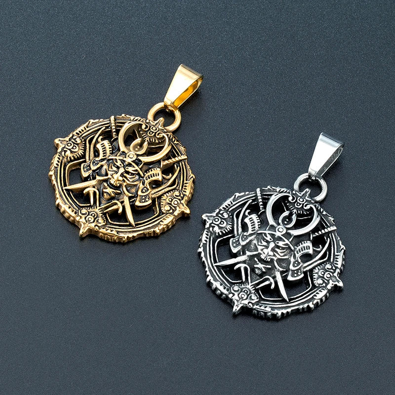 Samurai Oni Mask Pendant Necklace — Stainless Steel