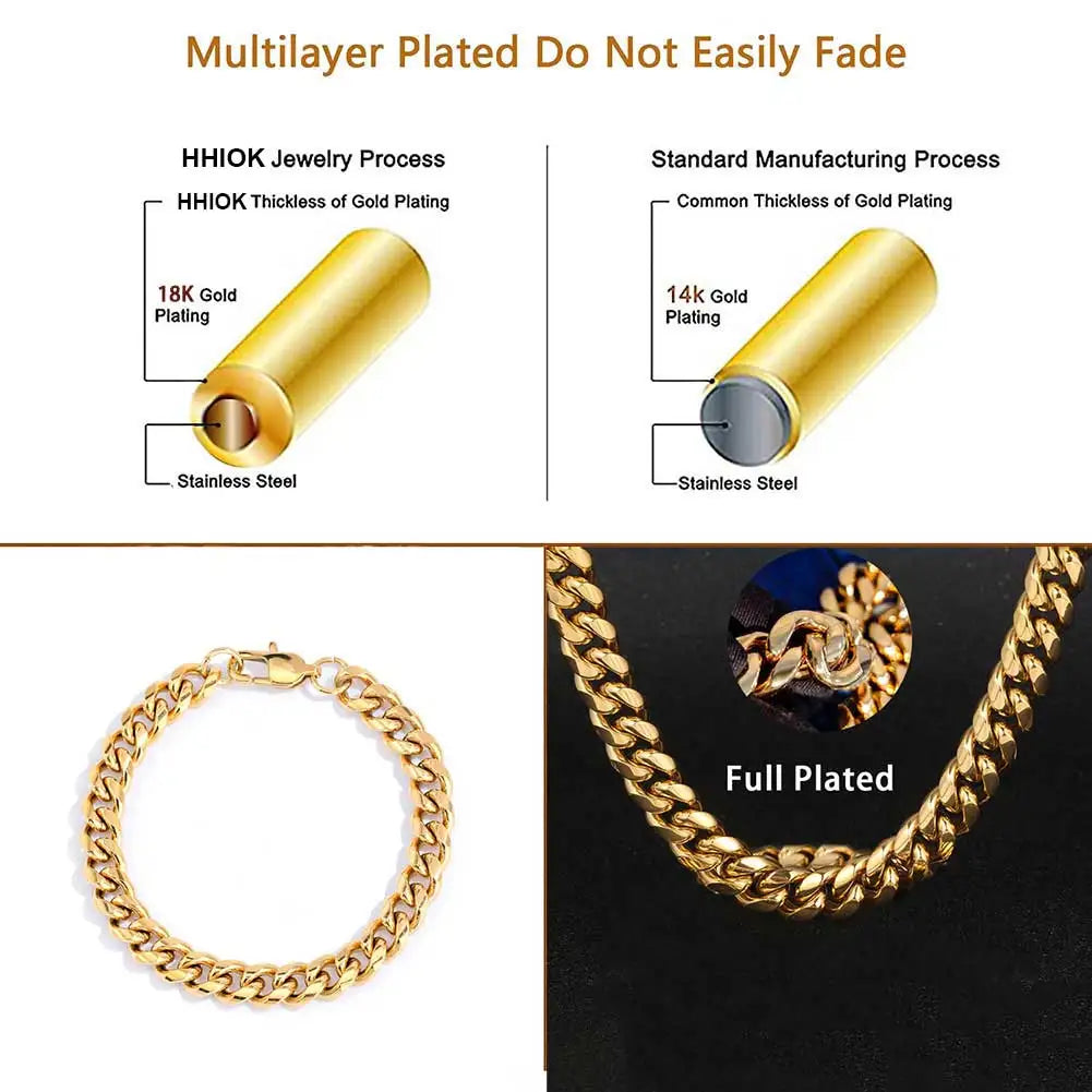 Gold Stainless Steel Cuban Chain Necklace 4-8MM