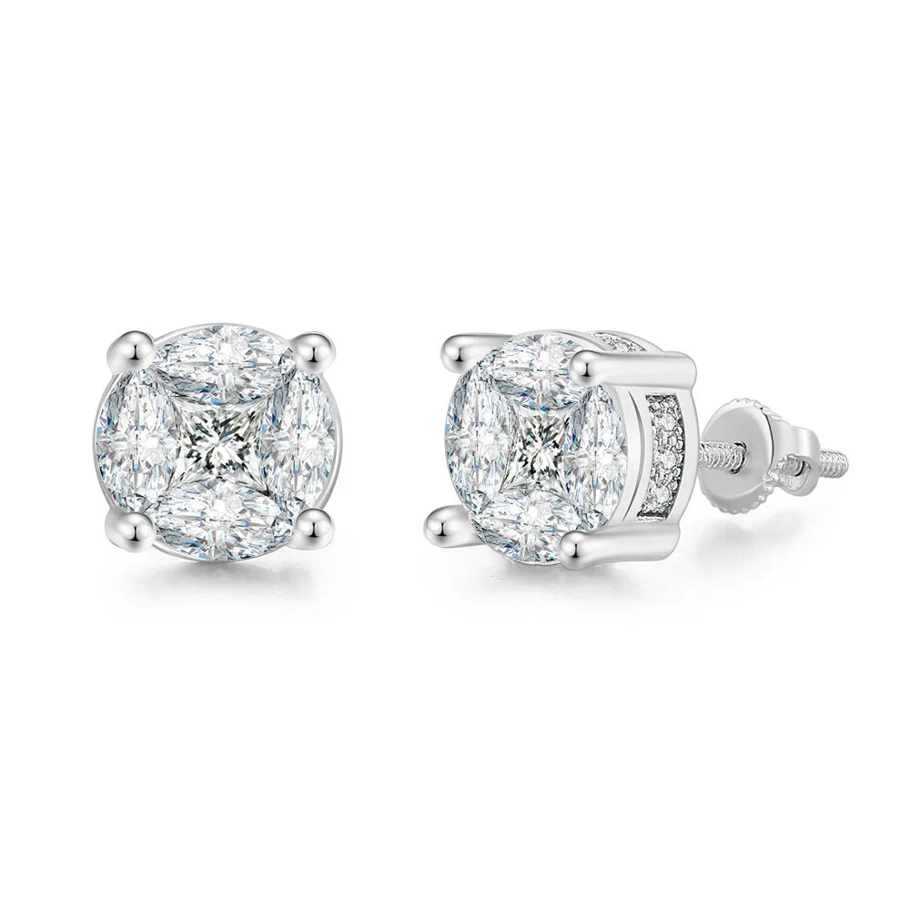Iced Out Round CZ Piercing Stud Earrings for Men and Women