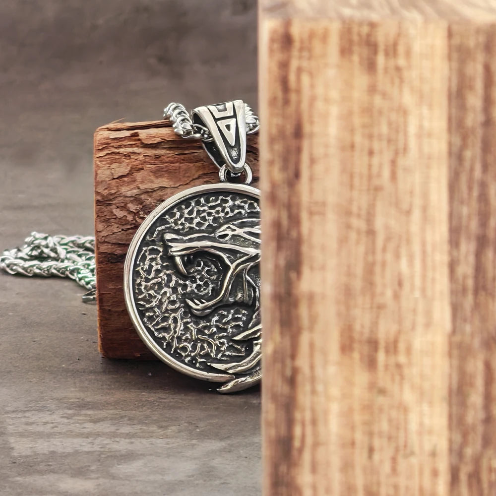 Viking Wolf Head Pendant Necklace — Stainless Steel