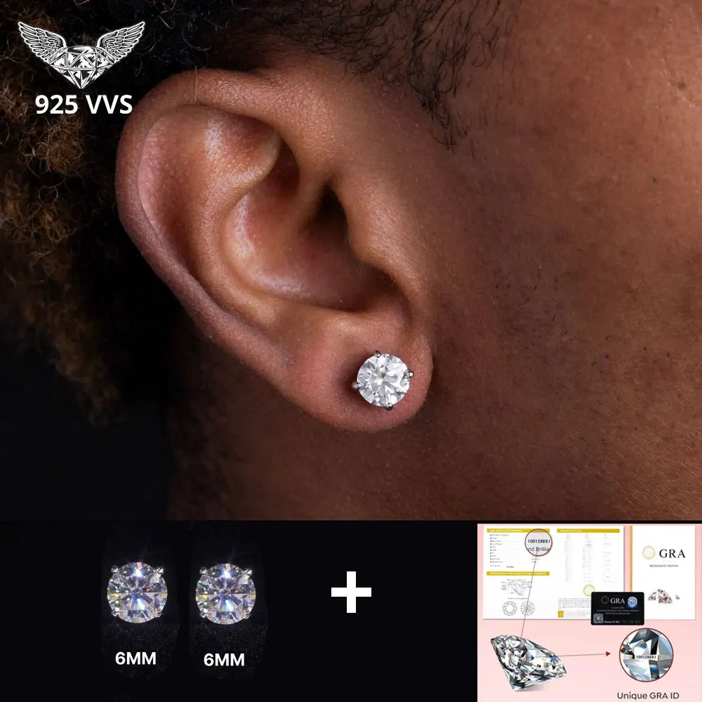 3/4/5/6/7/8/9/10mm D Color VVS Moissanite Stud Earrings S925 Sterling Silver Screw Thread Earrings Wedding Jewelry for Men Women
