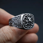 Retro "Floral Edge" Four-leaf Clover Adjustable Open Ring For Men Silver-plated Copper Gothic Punk Edgy Jewelry