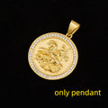 1pc Saint Michael Gold color round pendant with rhinestone For Men Women HIP hop Punk 316L Stainless Steel Knight Jewelry Gifts