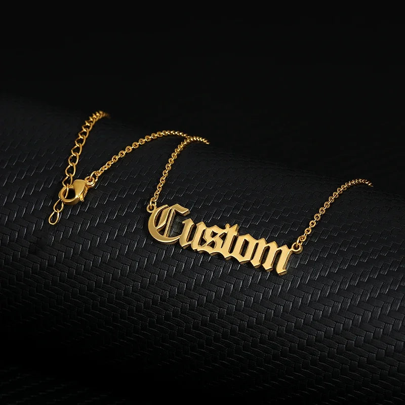 Custom Old English Name Necklaces For Women Men Stainless Steel Customized Pendant Necklace Personalized Goth Neck Chain Jewelry