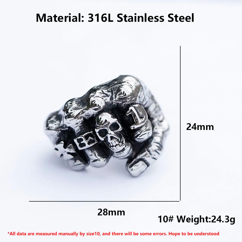 Retro Fist Skull Power Ring — Stainless Steel