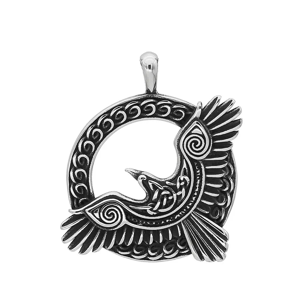 Viking Raven Nordic Amulet Pendant Necklace — Stainless Steel