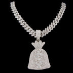 Men Women Hip Hop Dollar Sign Money Bag Pendant Necklace With 14mm Cuban ChainUSD Money Bag Necklaces Trendy Charm Jewelry Gift