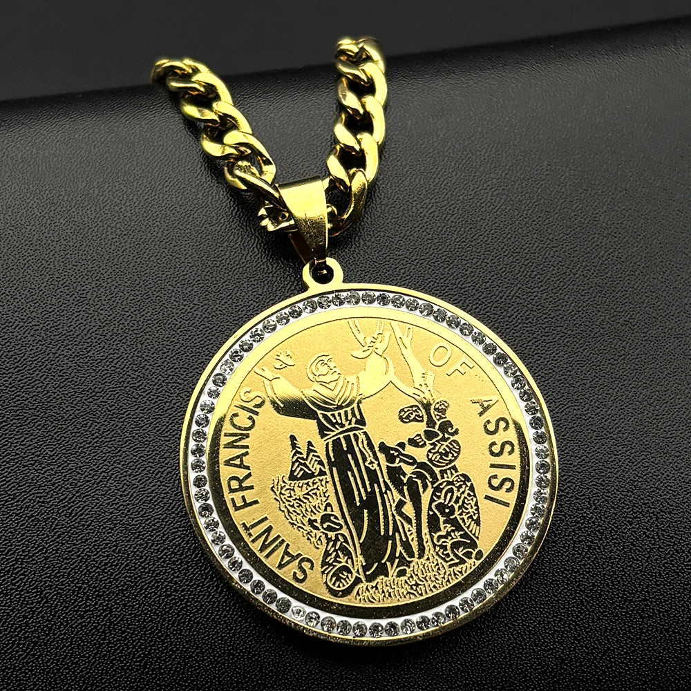 Saint Francis of Assisi Pendant Necklace — Stainless Steel