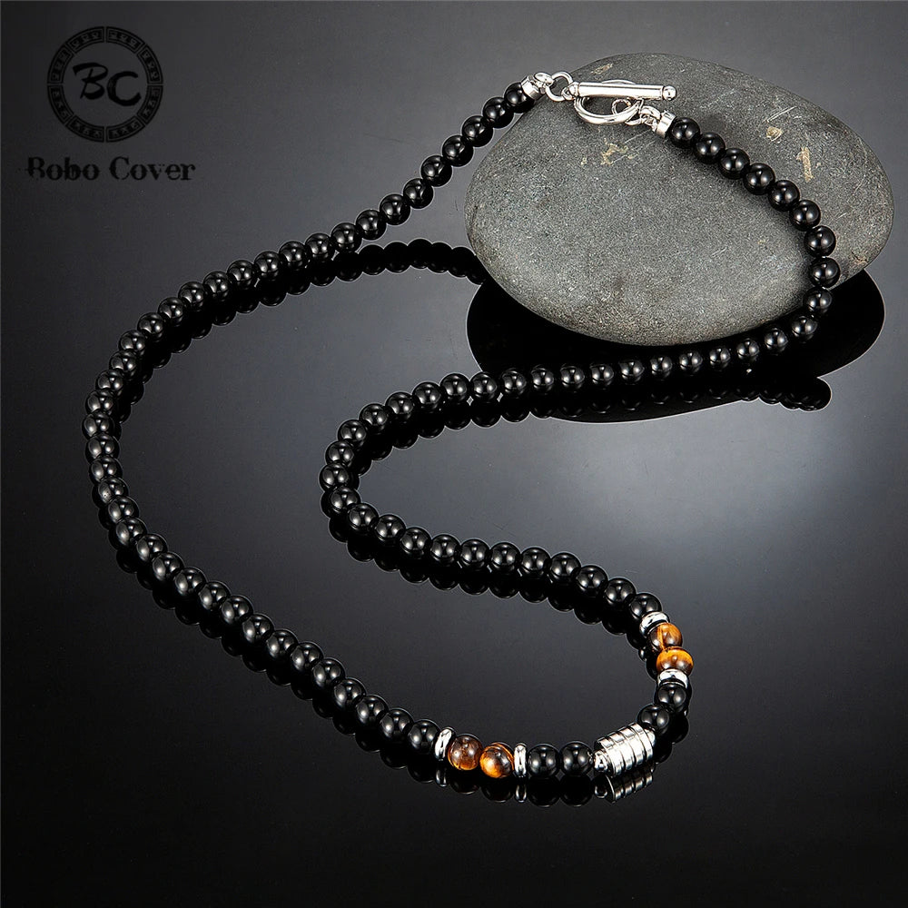 Tiger Eye Beaded Necklace — Stainless Steel