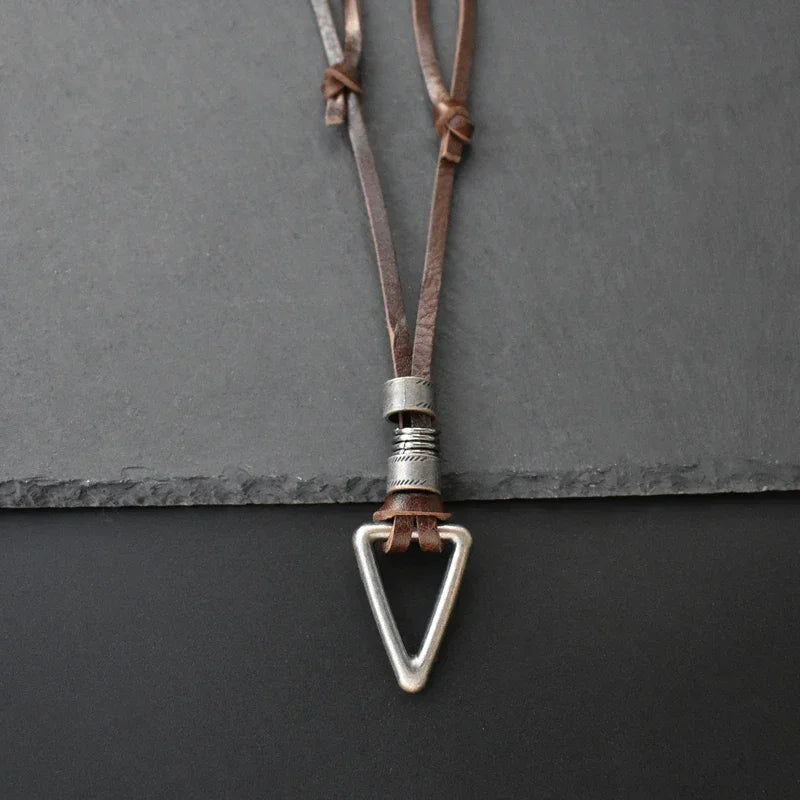 Leather Triangle Rope Chain Necklace — Zinc Alloy