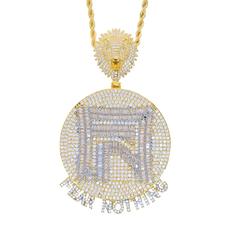 Iced Out Fear Nothing Lion Pendant — Two-Tone