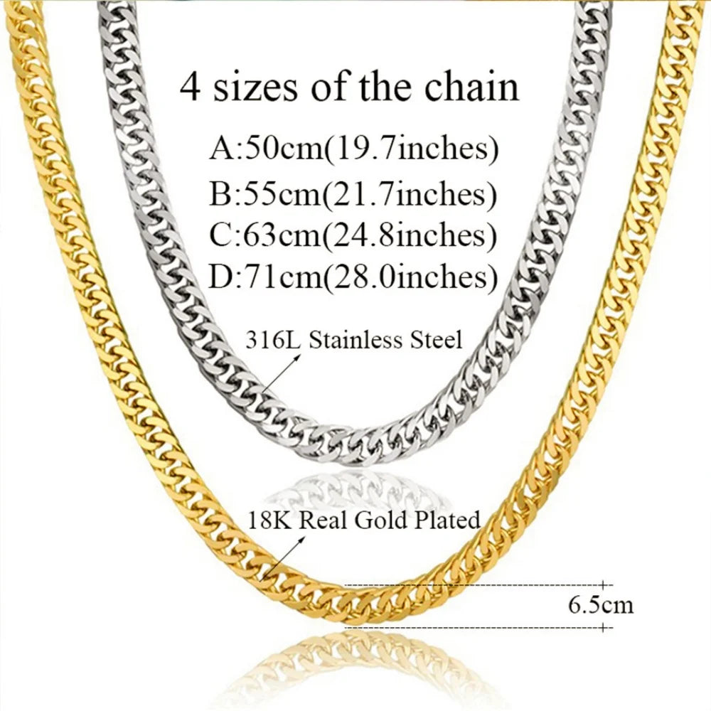 6.5mm Silver Tone/Black Gold Plated Chains for Men Boys, Mens Necklace Chains Stainless Steel Thick Cuban Link Chain