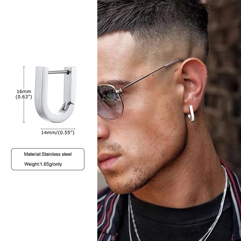 Geometric Octagon Hoop Earrings — Stainless Steel
