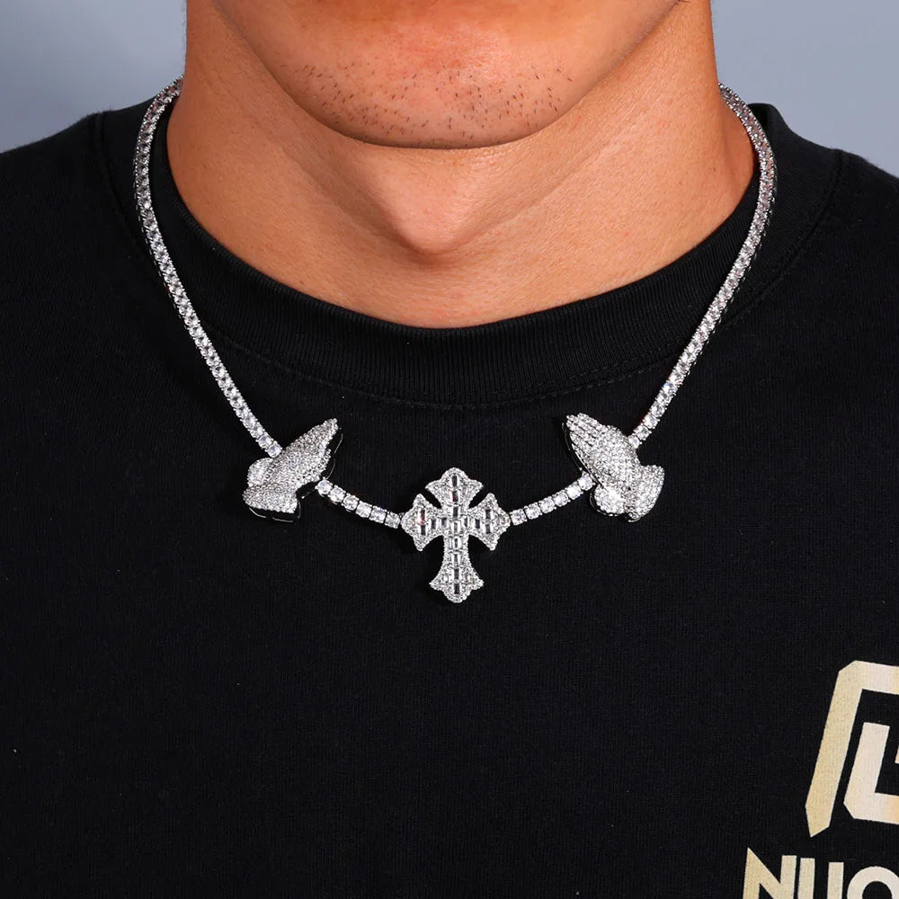 Cross Tennis Necklace Iced Out 5A CZ